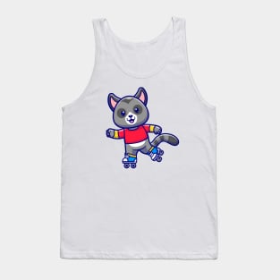 Cute Racoon Playing Roller Skate Cartoon Tank Top